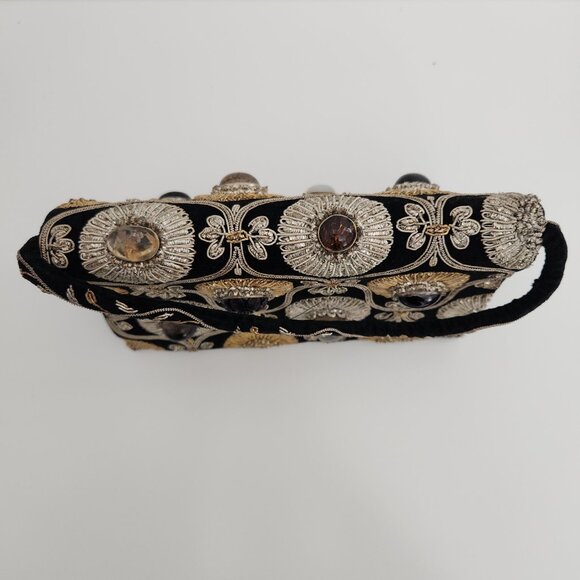 Vintage Evening Bag Jewel Beaded Black Ember Stones Embroidered 60\'s Clutch
